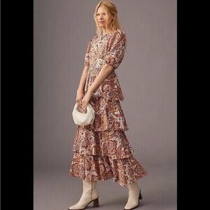 Anthropologie Kachel Tiered Maxi Dress Size S Desert Paisley